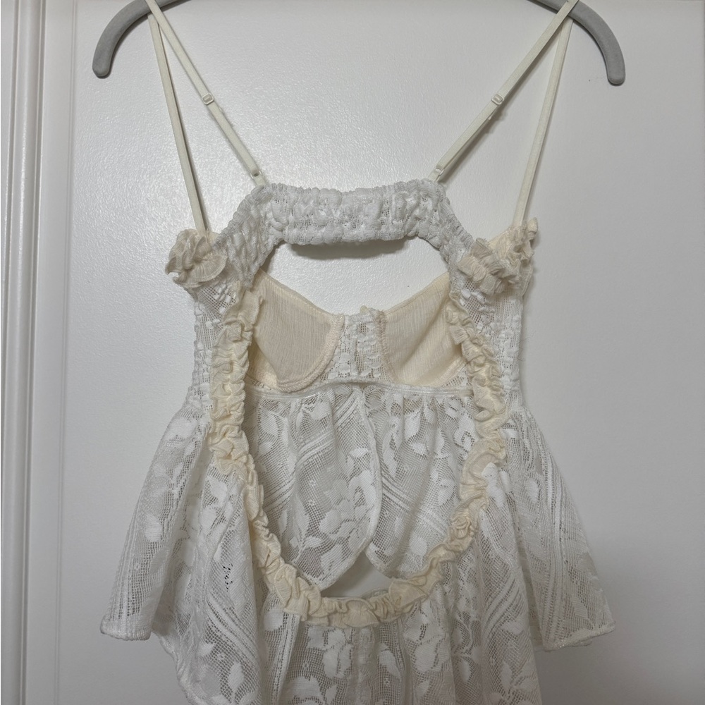 Zara ivory lace floral sheer ruffle strappy tank - Picture 4 of 6